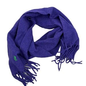 Vtg Polo Ralph Lauren Wool Scarf Purple Green Fringe Rectangle Outdoors Neck *